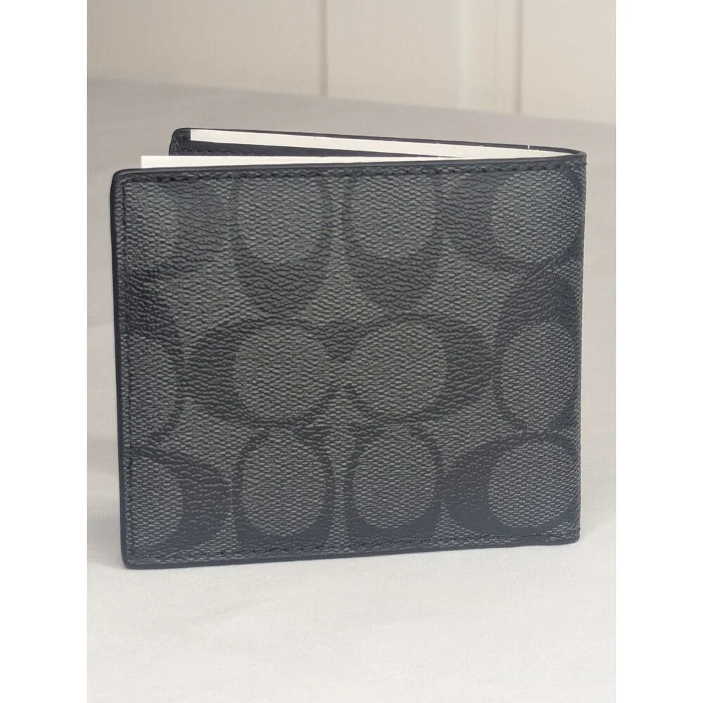 Coach Signature Coated Canvas ID Billfold Wallet - Black, NWT
